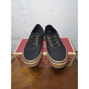 Vans Authentic Black Gum Sole Gold Eyelets Womens 7 Mens 5.5 Sneakers New